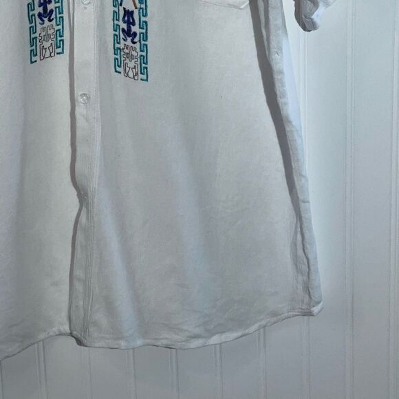 Vintage Malri Hand Made Embroidered White Button Down Mens XXL Short Sleeve - Picture 4 of 11